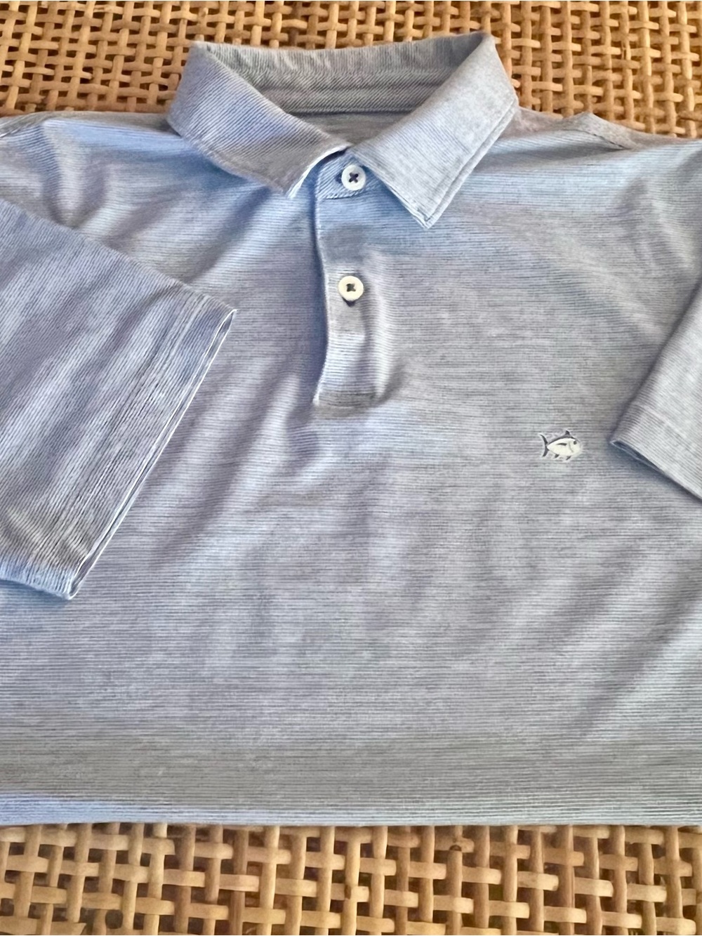 Southern Lure Youth XL Light Blue & White stripe golf Polo shirt w/skipjack logo